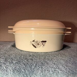 VTG 3 piece Tupperware Microwave 2  qt Stacker Cooker Almond Bowl Dish Vintage